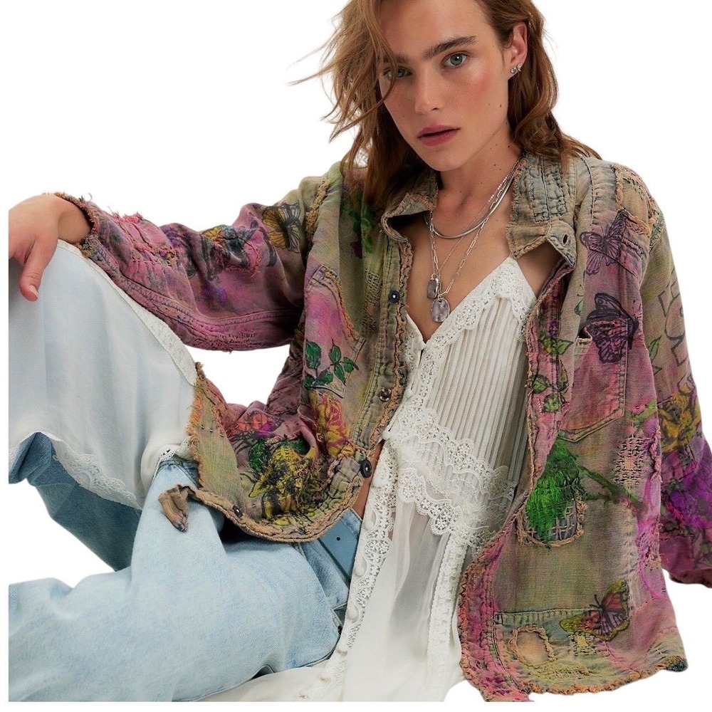 Magnolia Pearl SALE Child of Cosmos Denim Buttondown Distressed Workshirt Neon